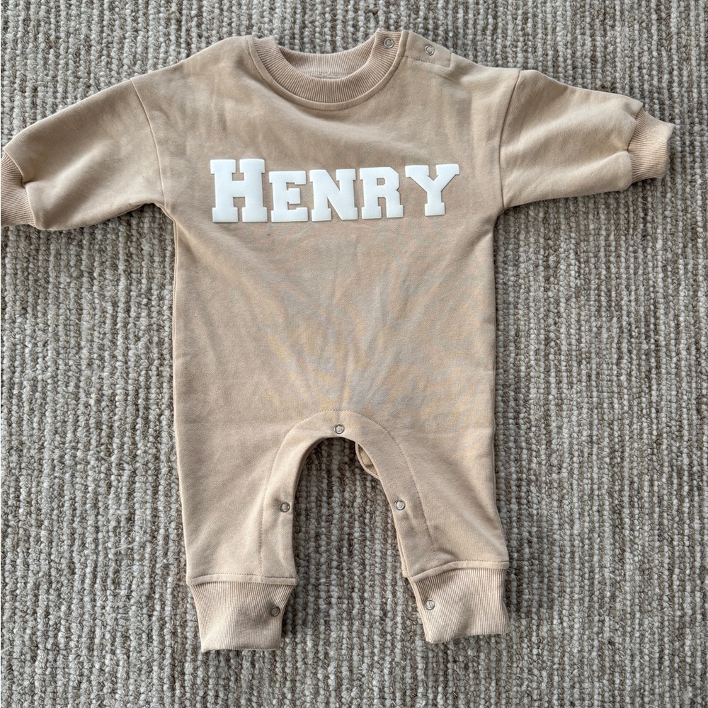 “Henry” Beige Baby Sweatshirt Romper